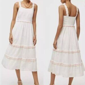 J. Crew Factory‎ Scalloped-trim Tiered Midi Dress in White 14 NWT